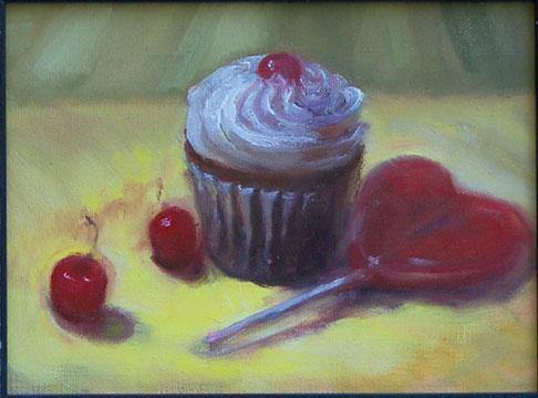 Cupcake with Cherries and wild cherry heart | Peabody Gallery