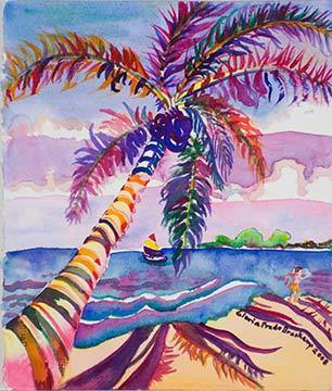 Beach Scene with Palm Tree | Peabody Gallery