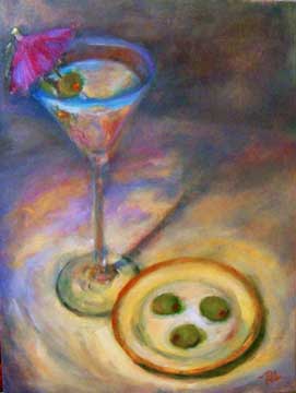 Martini with Little Umbrella and Olives