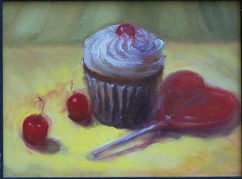 Cupcake with Cherries and wild cherry heart - Peabody Gallery